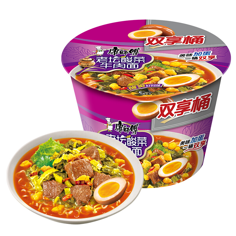 康师傅 老坛酸菜牛肉面 双享桶12入高清大图