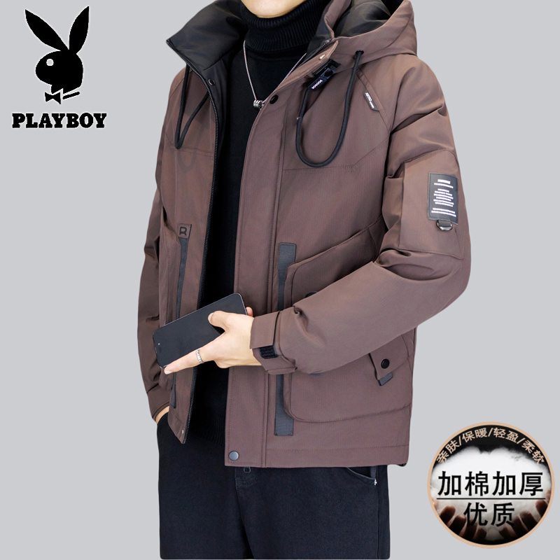 花花公子新款高品质冬季新款户外帅气防寒服三防连帽加厚羽绒棉男装夹克外套_32高清大图