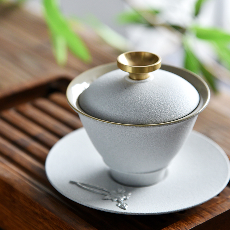 未雨黑陶三才盖碗茶杯 德化白瓷大号陶瓷功夫茶具泡茶器