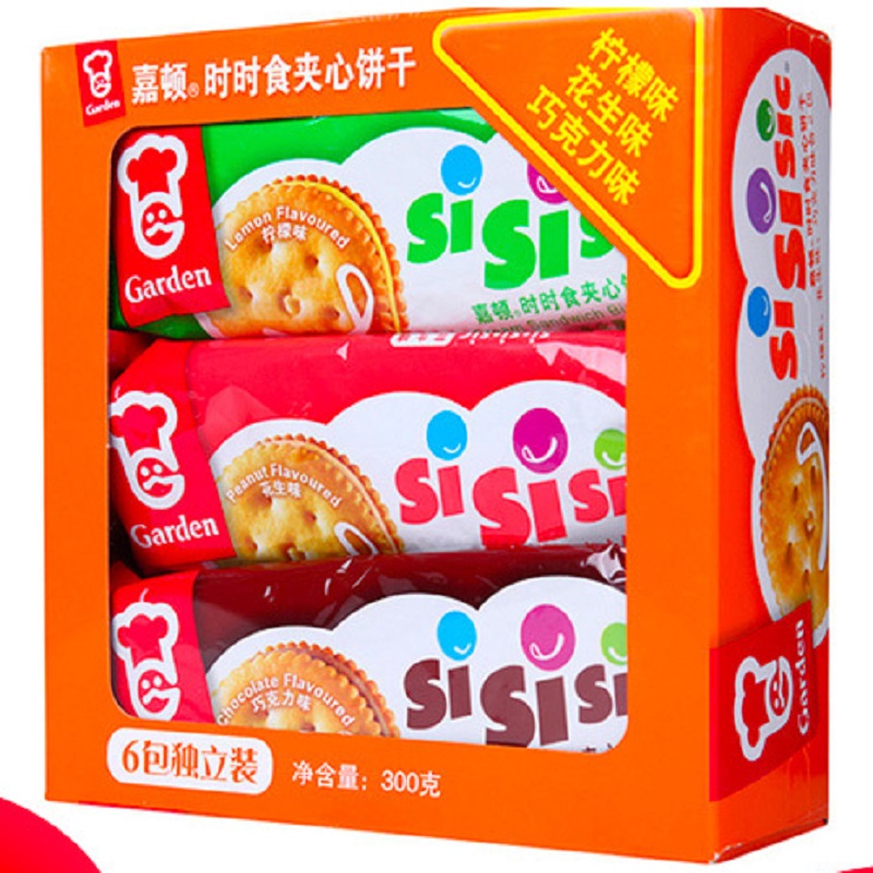 嘉顿 (Garden) 时时食原味夹心饼干(柠檬味+花生味+巧克力味)300g/盒 盒装