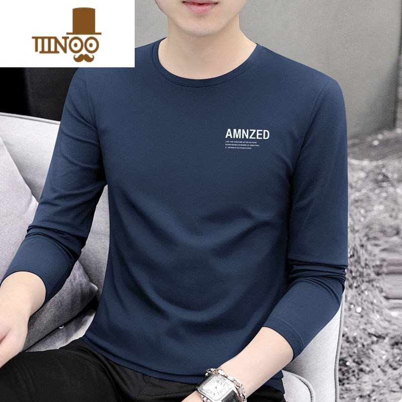 YANXU高品质长袖T恤男秋季2022新款打底衫男士内搭冰丝圆领上衣服高清大图