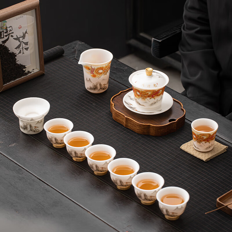 苏氏陶瓷/SUSHI CERAMICS J1004 龙行大运盖碗茶具套装 (单位:套)高清大图