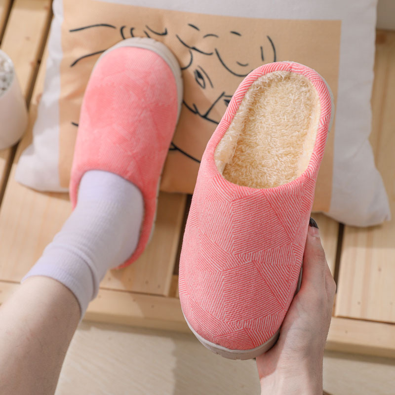 简约舒适棉拖鞋女冬季室内保暖毛绒软底加厚加绒家居家用地板棉拖