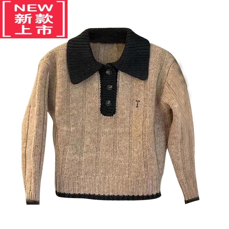 可莉允韩童装男童polo衫女童毛衣2022秋冬儿童翻领针织衫中大童上衣图片