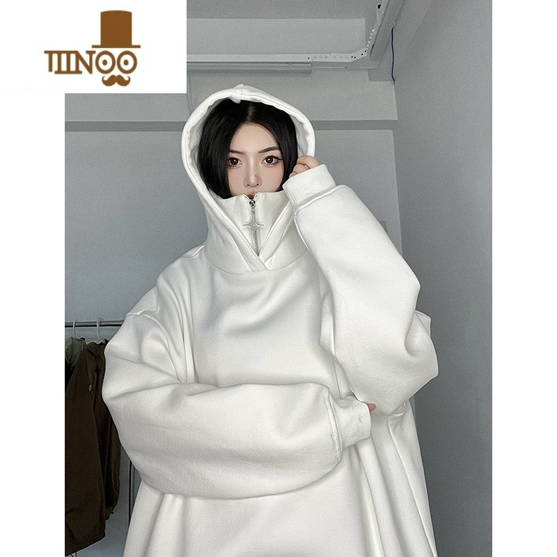 YANXU美式复古拉链高领卫衣男秋季新款设计感小众纯色潮牌感链小卫高清大图