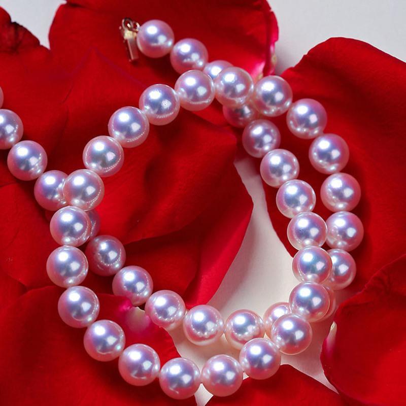 akoya樱花粉珍珠10mm日本akoya天女粉珍珠项链天然海水南洋澳白珠