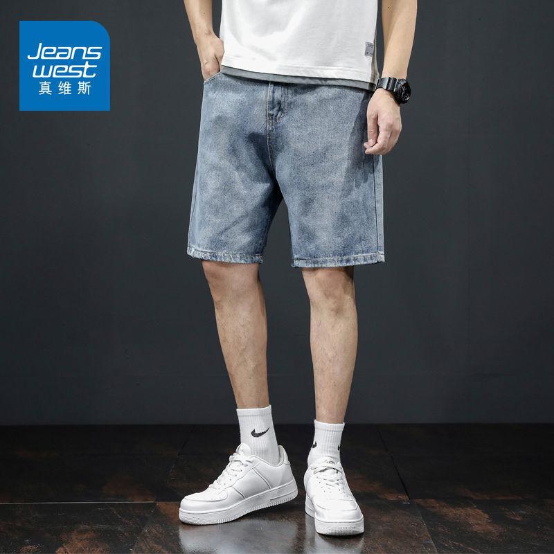 真维斯男士牛仔短裤夏季潮流宽松直筒休闲五分裤男百搭纯色中裤子