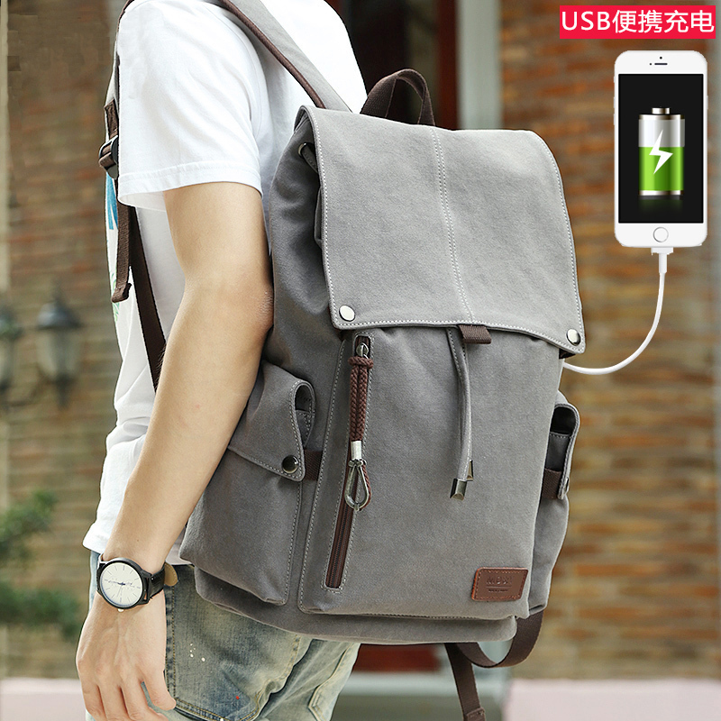 新款男士背包休闲双肩包复古帆布包初高中学生书包电脑旅行包男包