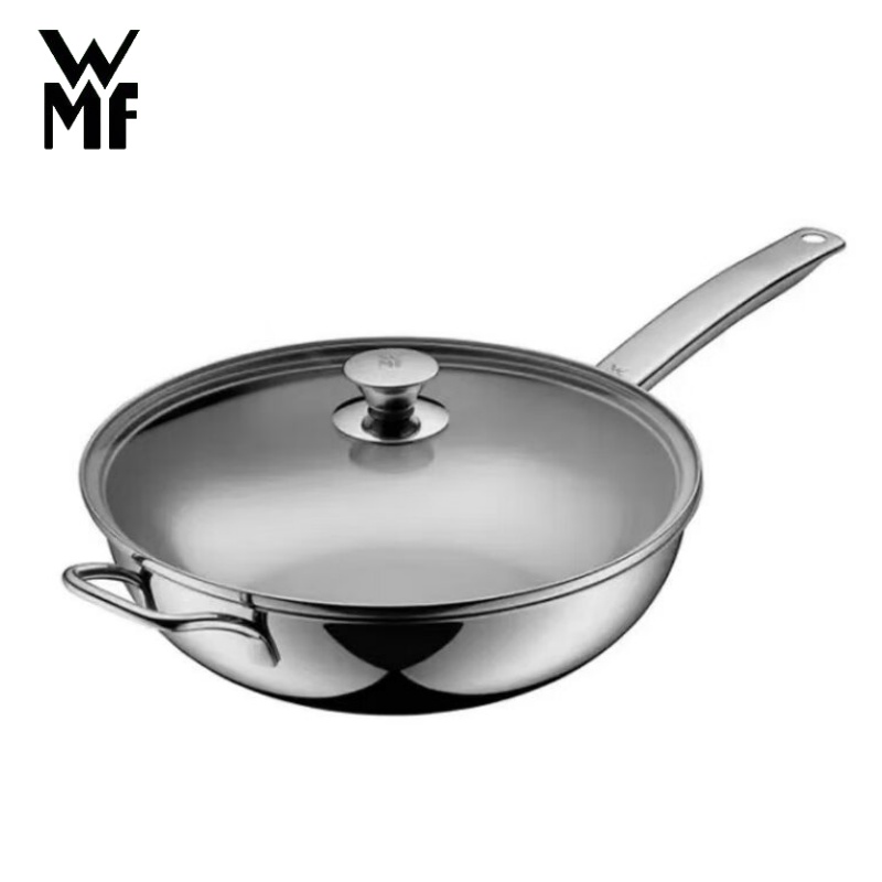 WMF福腾宝无涂层不锈钢炒锅304不锈钢平底电磁炉明火通用Finecast金刚炒锅30cm