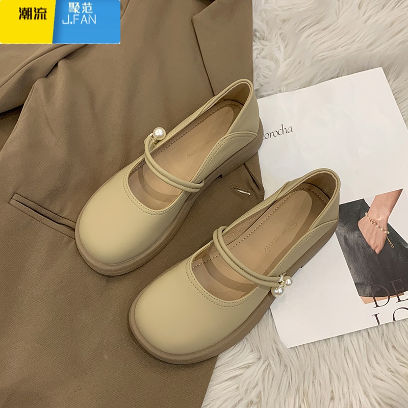 聚范玛丽珍白色单鞋女2024新款法式晚晚温柔配裙子平底乐福小皮鞋高清大图