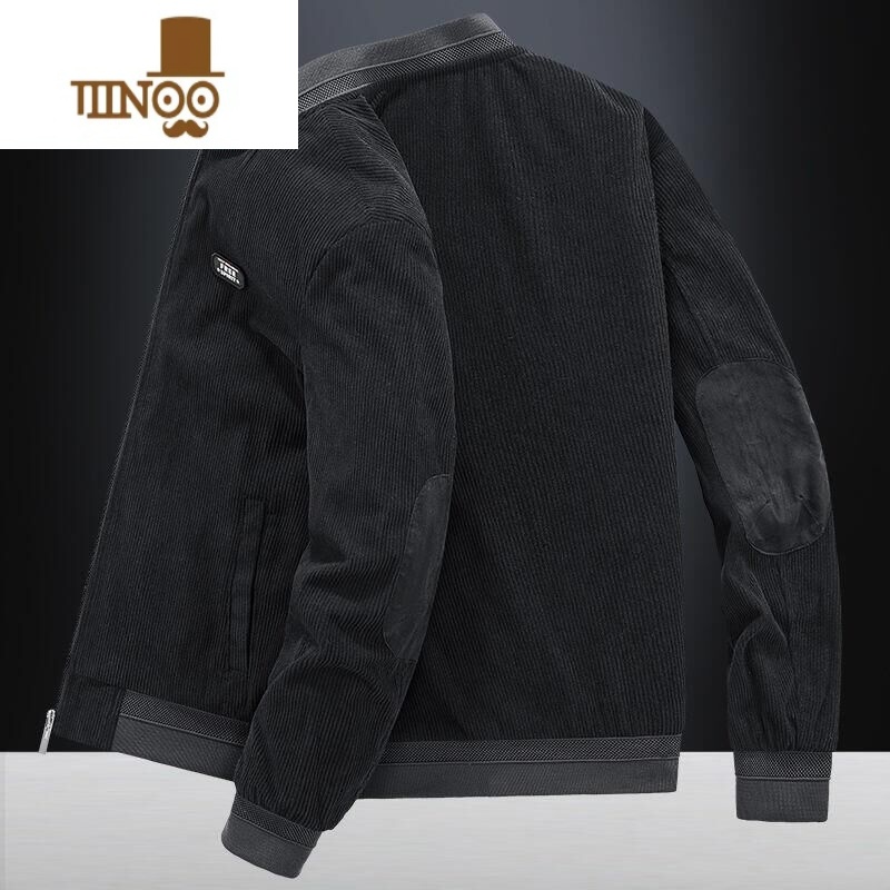 YANXU加绒加厚外套男2023新款工装宽松中年男灯芯绒复古夹克男外 L 03黑色优质面料
