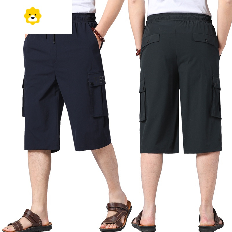 fishbasket中年工装休闲短裤宽松中老年冰丝男士七分裤季爸爸7分中裤