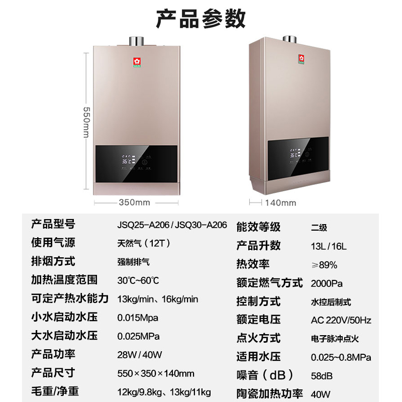 樱花(SAKURA)燃气热水器 13升 无氧铜 水气双调 防冻 智能恒温 直流变频 JSQ25-A206天然气高清大图