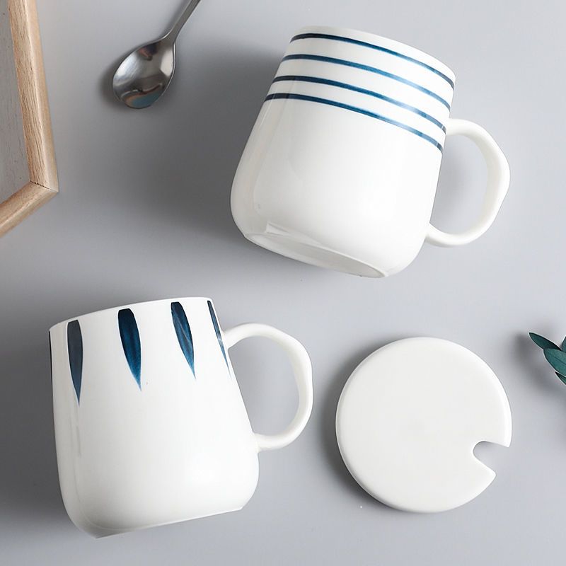 陶瓷马克杯简约马克杯子办公室家用茶杯早餐咖啡杯日式a无盖勺>800