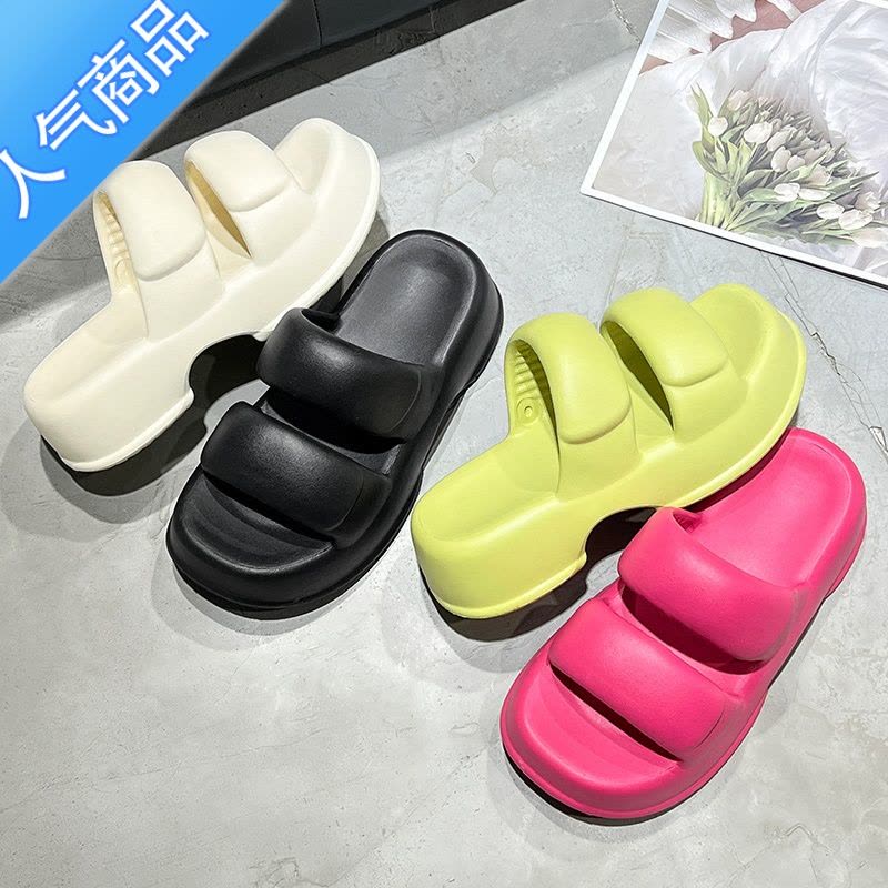 SUNTEK面包凉拖鞋女夏季外穿2023新款松糕厚底踩屎感沙滩拖鞋孕妇一字拖图片