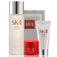 SK-II 限量护肤四件护肤套装:神仙水75ml+洁面20g+肌源修护面霜15g+面膜1片 日本原装进口美之匙
