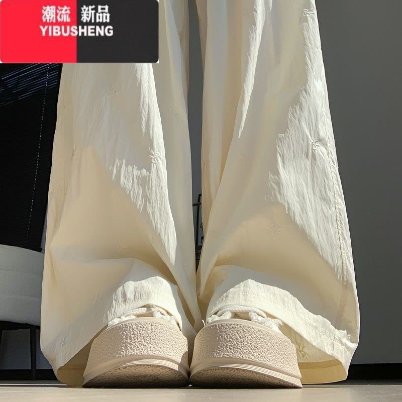 YIBUSHENG白色刺绣蝴蝶结冰丝山本裤女季薄2024新款休闲高腰小个子阔腿裤图片