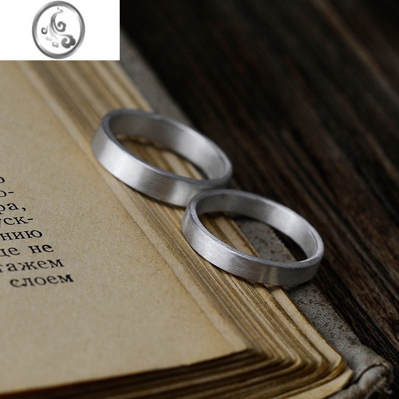 JiMi皓月 999足银古法手工戒指情侣银银对戒素面银指环男女学生复古范