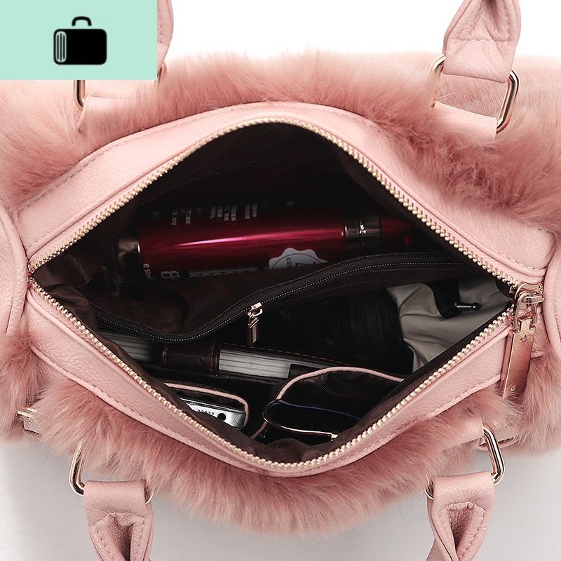 2019秋冬季春季毛毛包包机车女包手提包斜挎单肩包送小包送小熊NEW LAKE女士单肩包图片