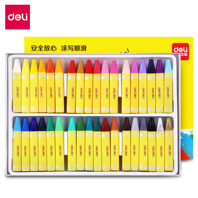 得力deli72081油画棒36色彩色套装蜡笔画画儿童初学者绘图涂鸦幼儿园三角笔杆宝宝练习学习美术手绘小学生用品文具