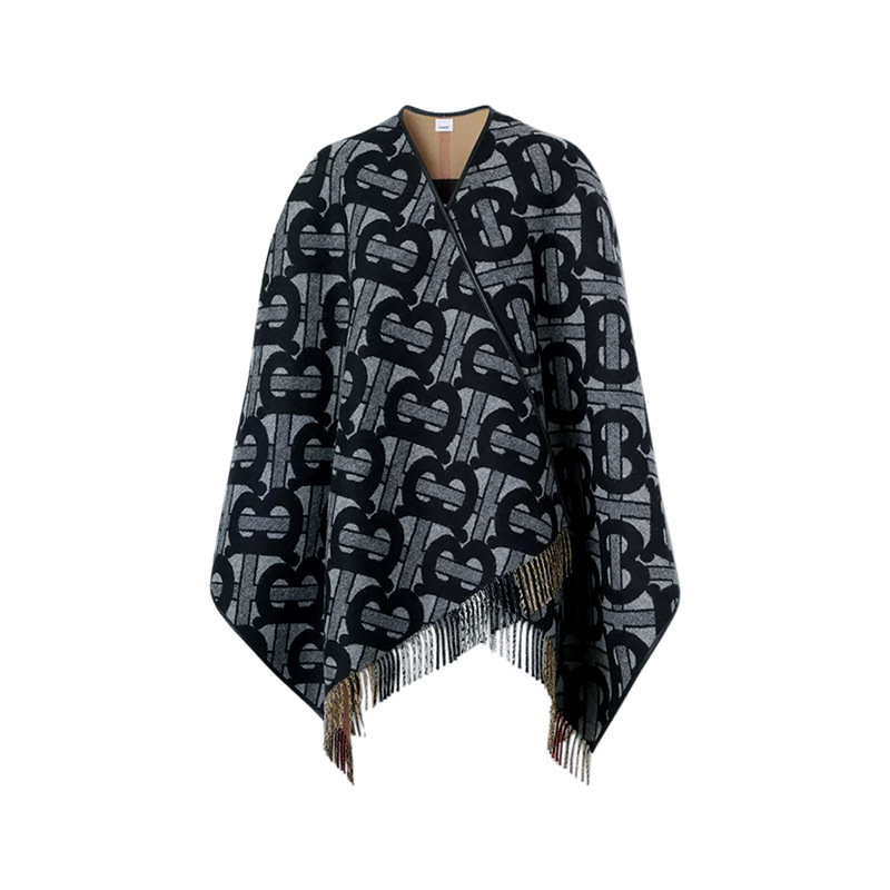 博柏利巴宝莉burberry女款绵羊毛双面两穿流苏披肩8050888