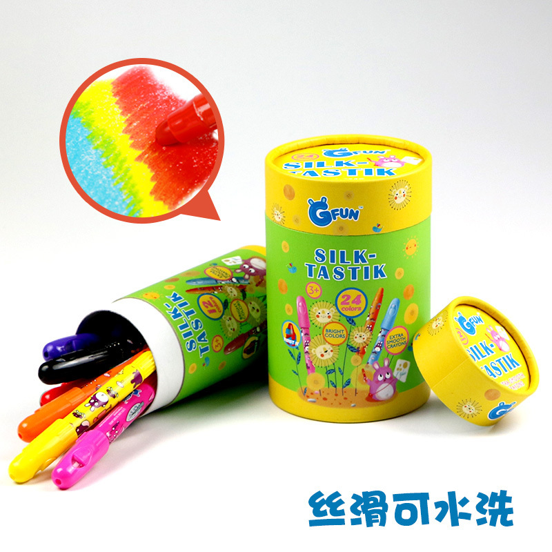 GFUN儿童丝滑蜡笔可水洗旋转宝宝画笔玩具 24色幼儿宝宝可水洗画笔套装500克 3岁以上儿童蜡笔 塑料外壳蜡笔