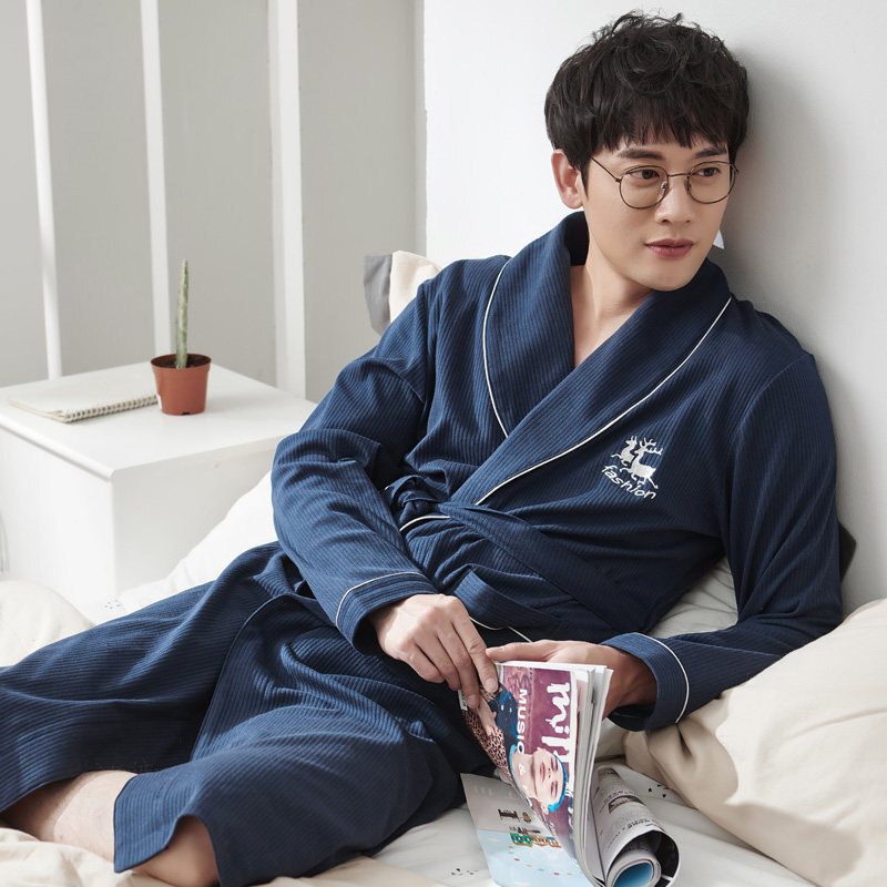 波迷娜(bomina)睡袍男士季长袖中长款浴袍男款睡衣日式大码浴衣薄款