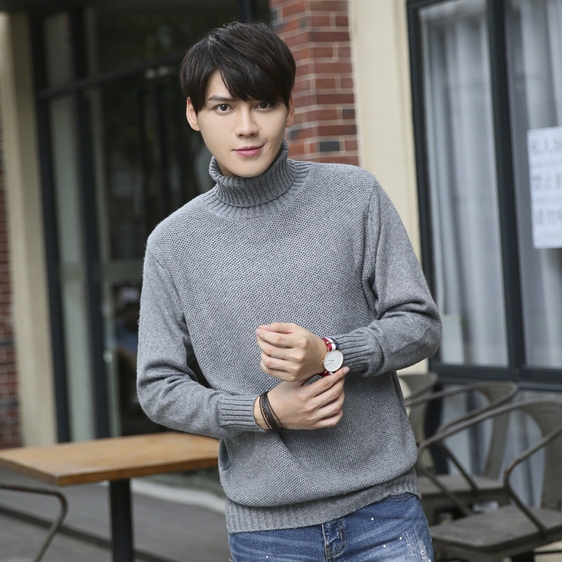 高翻领蜂窝针毛衣修身韩版男士羊毛衫针织加厚秋冬打底衫休闲视频