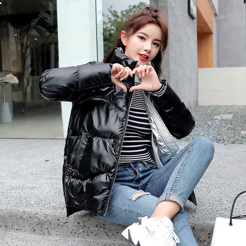 短款棉衣女2021新款冬装韩版宽松棉服亮面休闲立领小棉袄加厚外套莎丞图片