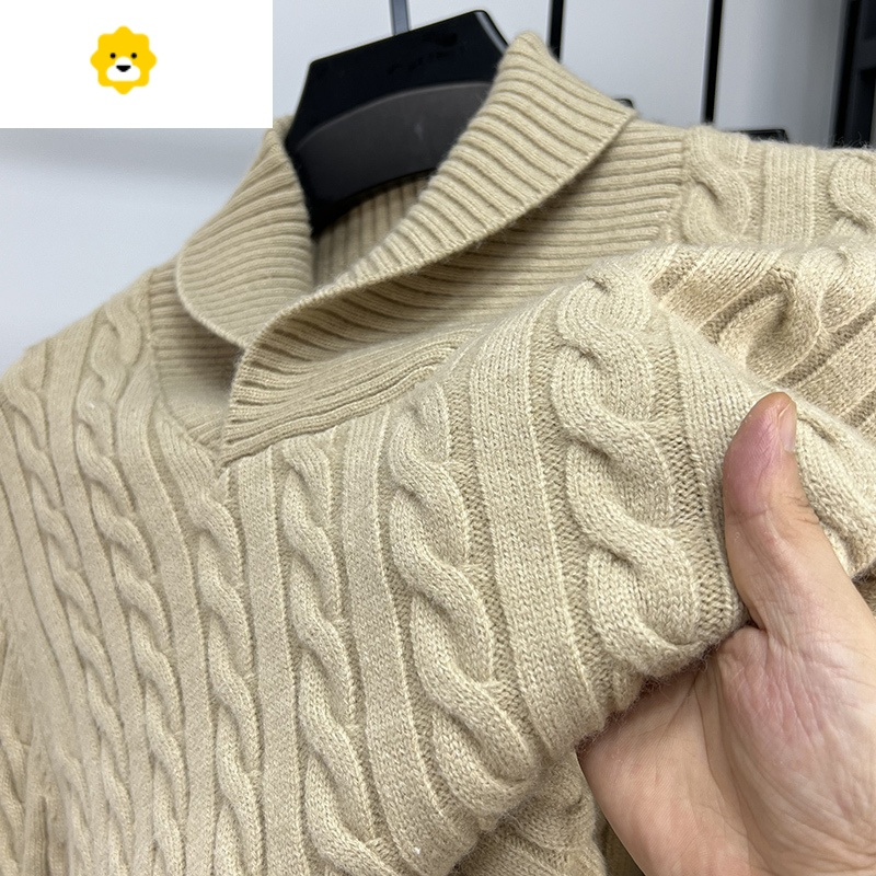 basket季男士毛衣针织衫青果领修身套头潮流纯色麻花加厚打底衫线衣