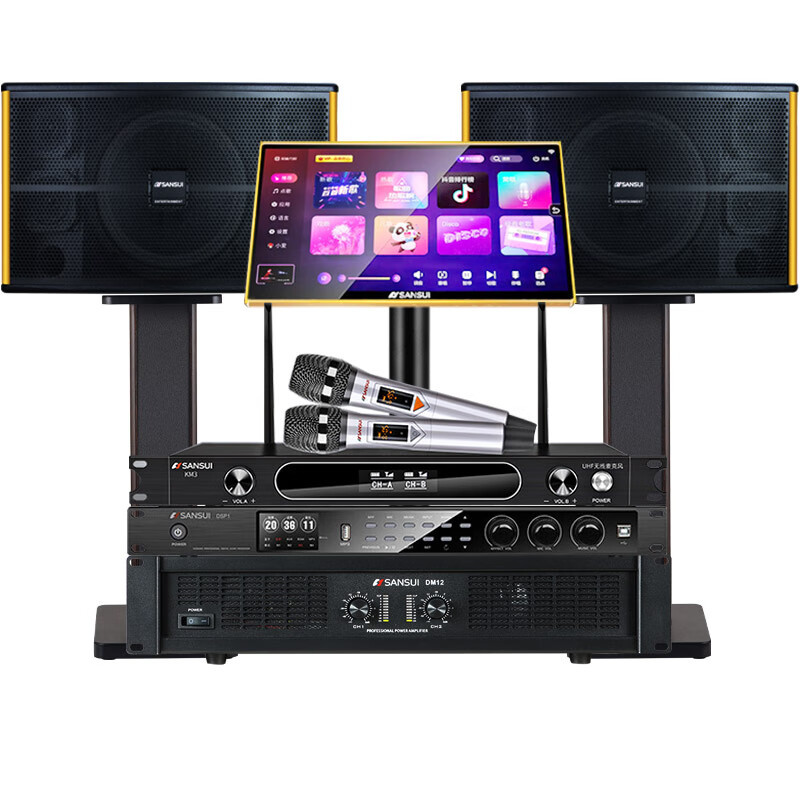 山水(SANSUI) PK-10家庭家用ktv音响套装 大功率音箱 PK10+后级功放+效果器+U段麦+3T点歌机