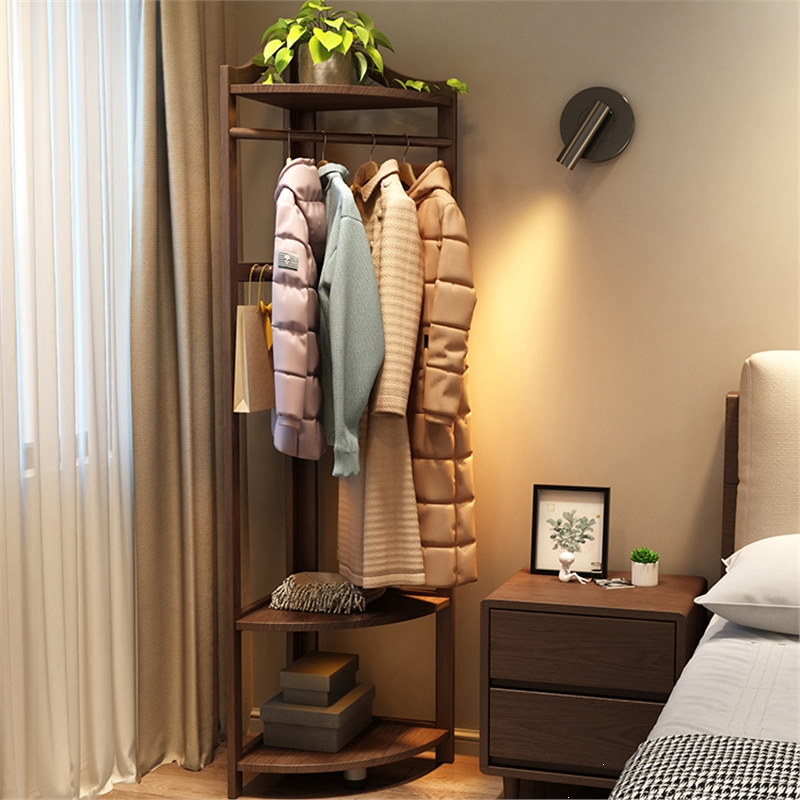 转角衣帽架落地卧室挂衣架简易置物架家用拐角挂衣服架子