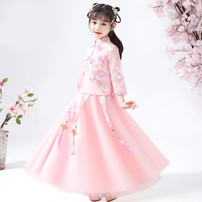 汉服女童唐装仙女裙小学生连衣裙古装儿童礼服公主裙秋装旗袍套装