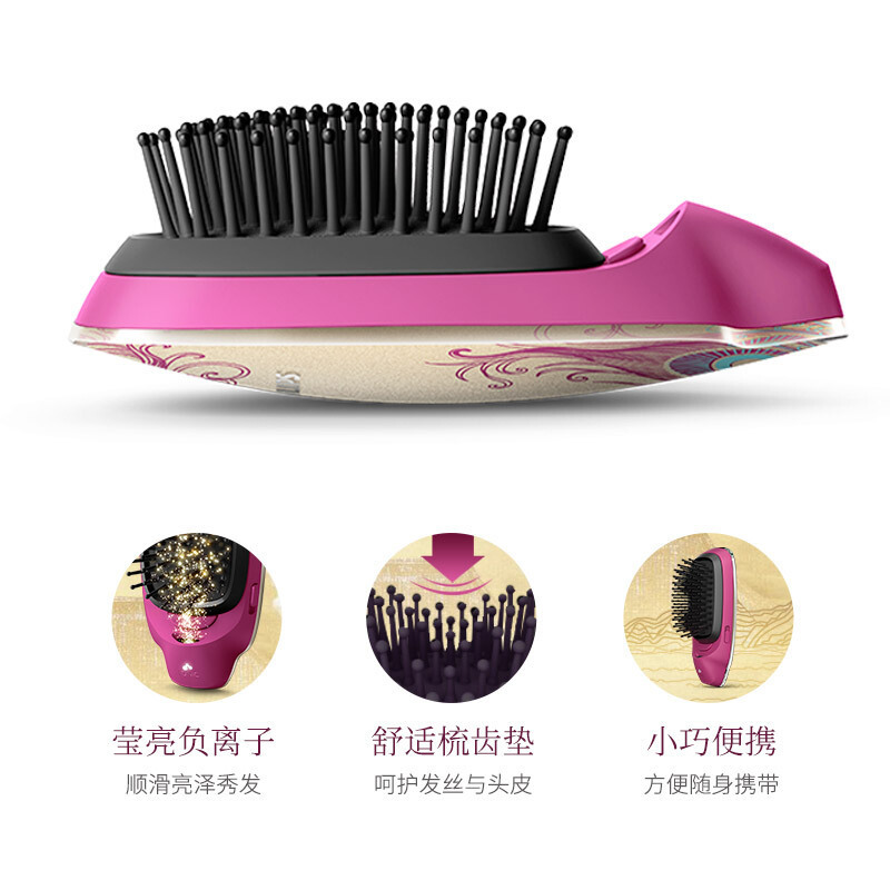 飞利浦(Philips) 负离子梳 按摩梳造型美发梳呵护头发防静电梳子 卷直两用粗硬细软发质HP4722/15中国风金色