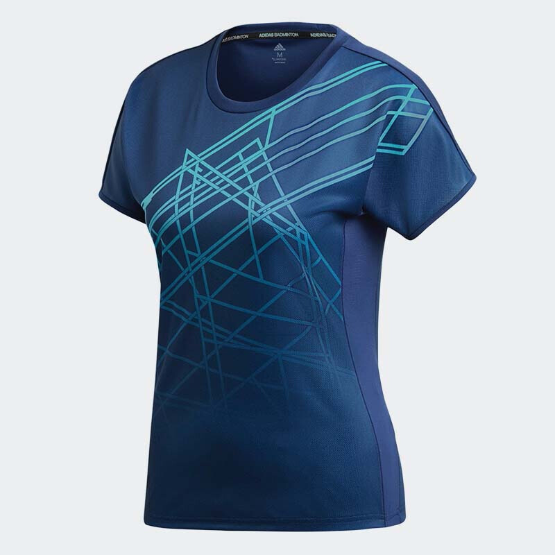 阿迪达斯 (adidas)短袖 运动T恤女速干透气羽毛球服针织圆领休闲半袖上衣 女款深蓝色短袖CW7064 S码-XX