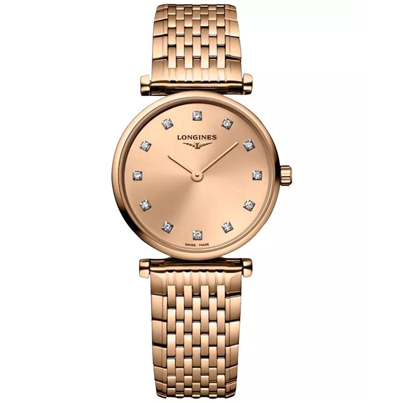 浪琴(LONGINES)女士玫瑰金机械表简约时尚钻石刻度防水24mm腕表高清大图