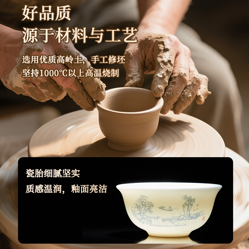 金灶KP-75C茶杯陶瓷功夫茶喝茶杯子3只装青花办公室茶杯套装家用高清大图