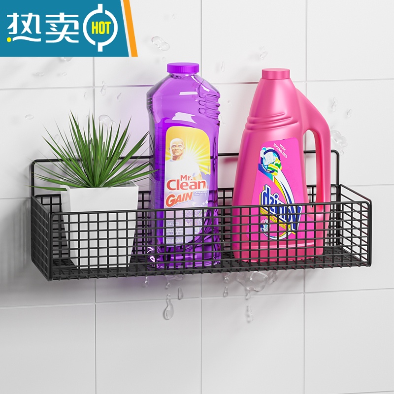 敬平洗衣机置物架上方免打孔墙上卫生间壁挂式阳台洗衣液收纳架子器 [常规款]黑色大号(大容量 置物更多)浴室置物架高清大图