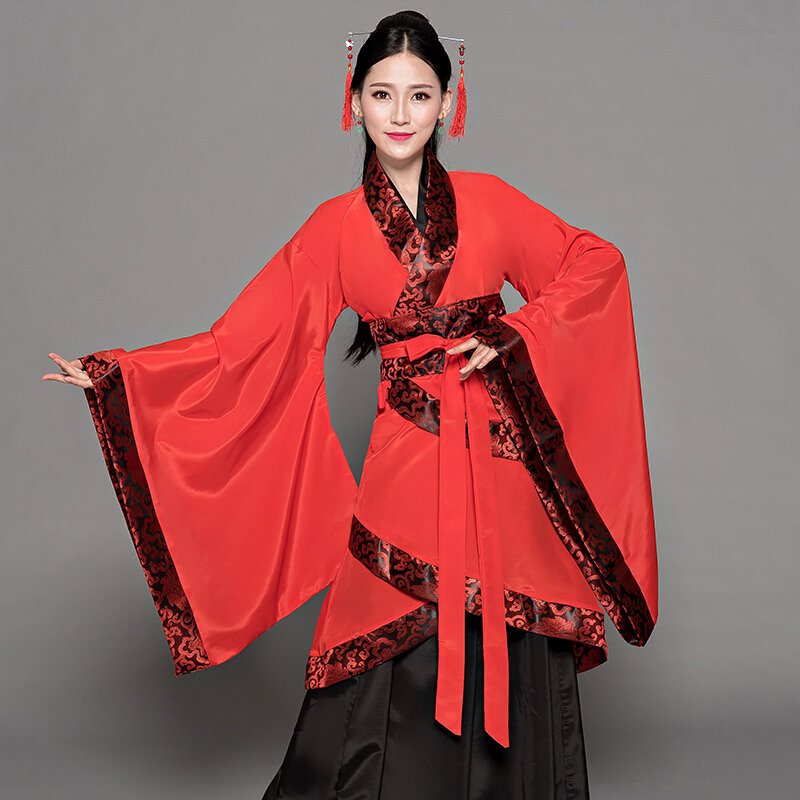 古装服汉元素改良中国风广袖襦裙演出服学生复古礼汉服女套装yy红色