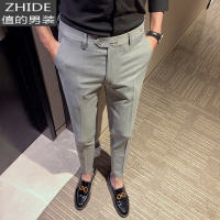 值得男装季新款休闲裤男士韩版潮流弹力裤长裤子西裤小脚直筒裤_511 浅灰色 34