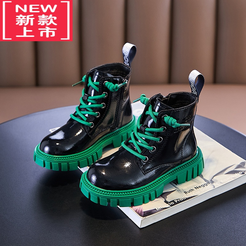 可莉允男童鞋马丁靴2022年秋冬季新款女童二棉冬鞋皮靴加绒短靴儿童靴子