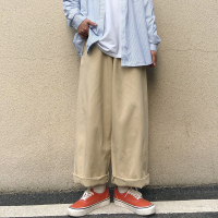 INSstudios 潮流ins日系复古宽松廓形工装裤直筒休闲裤长裤男女潮 卡其色 M