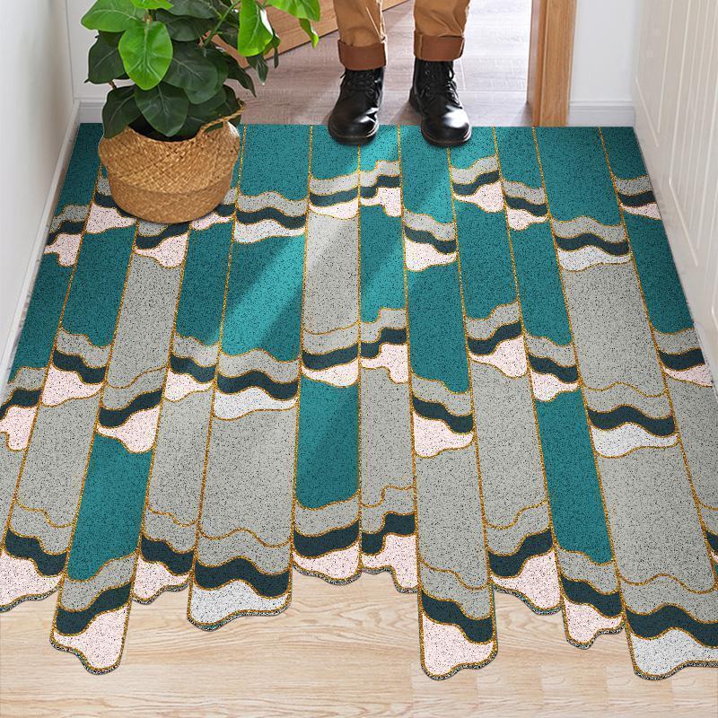 家柏饰(CORATED)北欧丝圈地垫可裁剪脚垫入户口玄关地毯PVC家用现代简约进垫 斑驳蓝可裁丝圈地垫 （竖版）200宽*长180cm