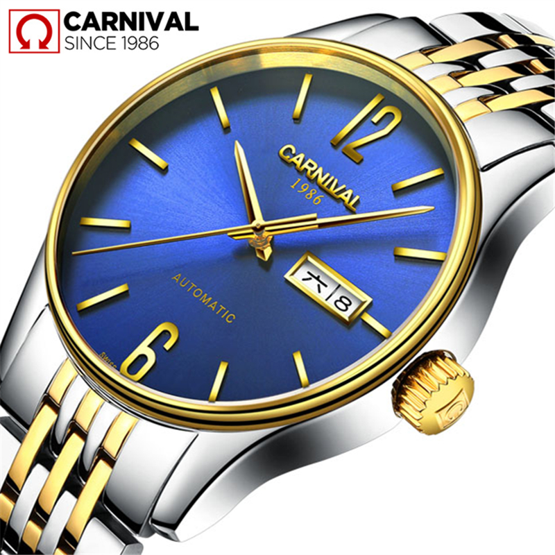 瑞士嘉年华Carnival手表全自动机械表 男表金属精钢男士手表休闲时尚防水表商务简约双日历腕表经典男表8612G-1高清大图