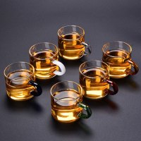 加厚耐热透明玻璃品茗杯小茶杯带把杯功夫茶具主人杯耳杯茶碗家用多款多色生活日用家庭清洁生活日用家居器皿水具/水杯