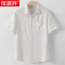 恒源祥亚麻男士短袖衬衫夏季薄款棉麻透气中老年爸爸休闲白色衬衣