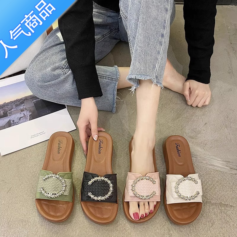 SUNTEK2023年新款春夏季法式高级感一字拖女士外穿软底休闲沙滩凉鞋高清大图