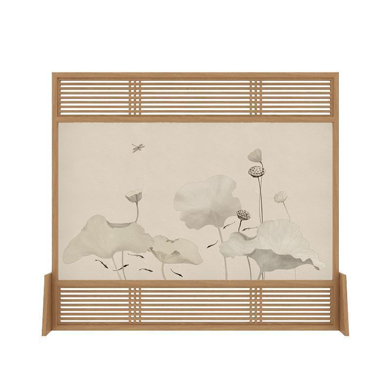 森美人中式屏风隔断客厅简约现代实木禅意玄关布艺卧室遮挡家用移动座屏 胡桃木半透100*180CM（无镂空）整装