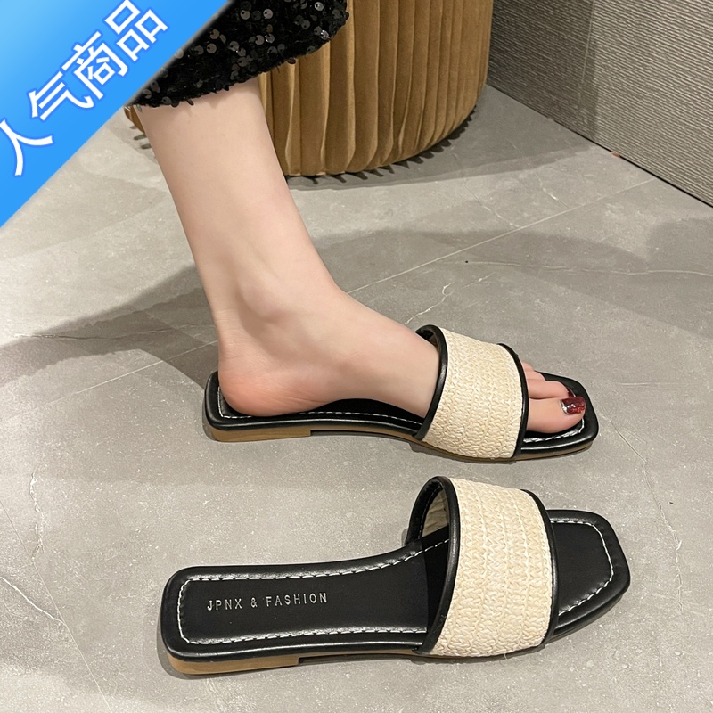 SUNTEK平底编织凉拖鞋仙女鞋子夏季外穿2023年新款三亚度假沙滩罗马凉鞋高清大图