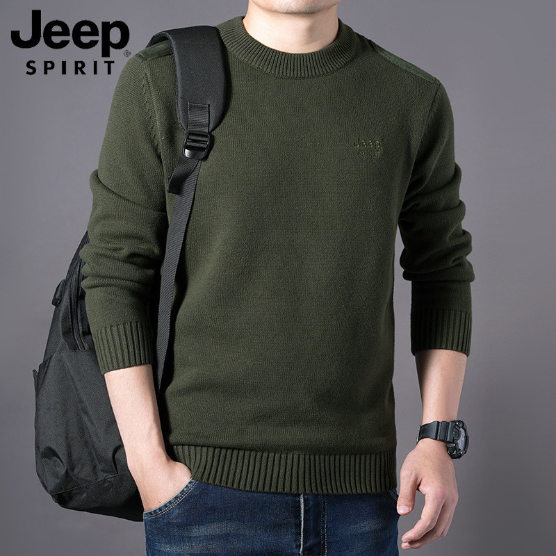 JEEP SPIRIT毛衣秋冬男士圆领套头纯棉打底针织衫